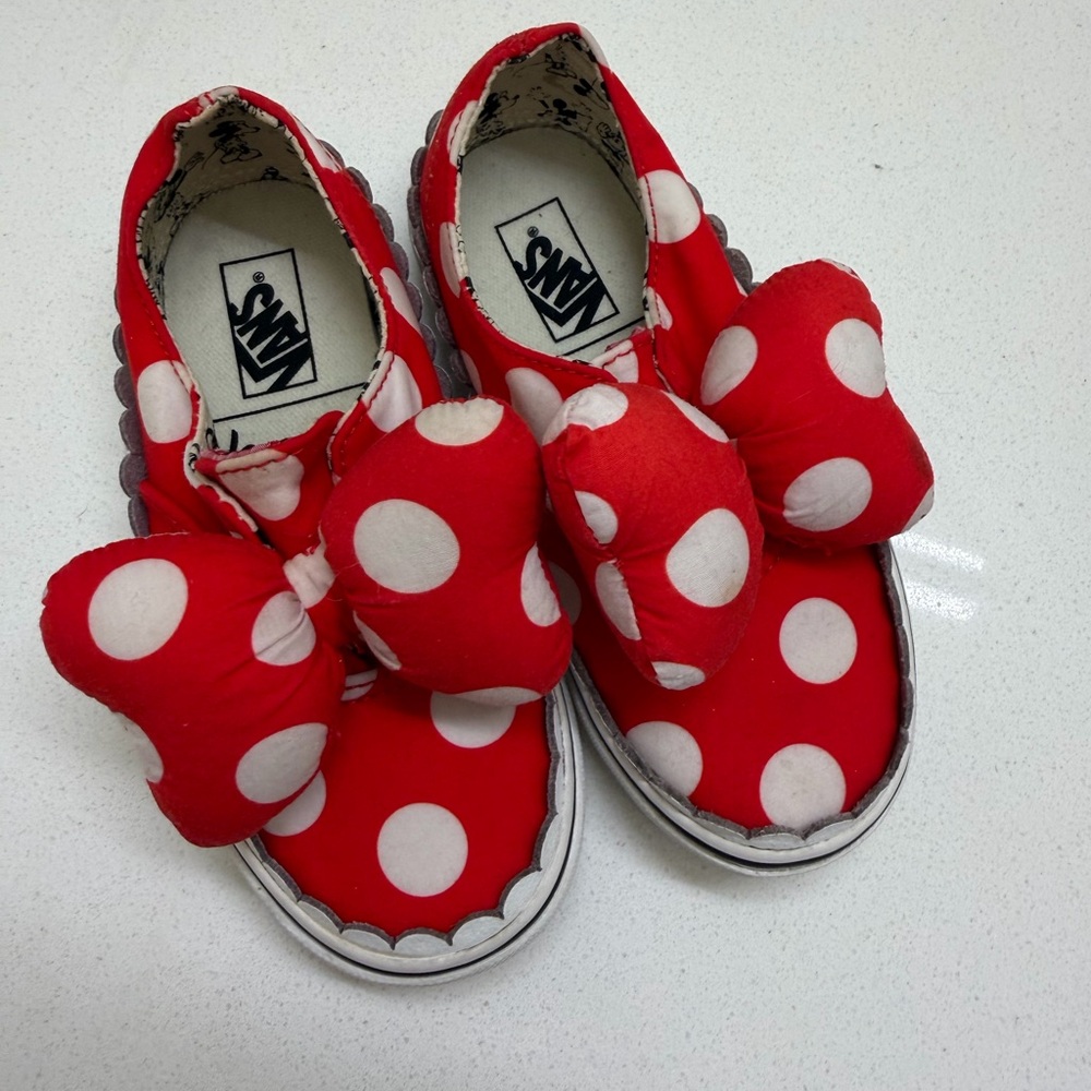 Vans X Disney Girls Red and White Polka Dot Bow Skip On